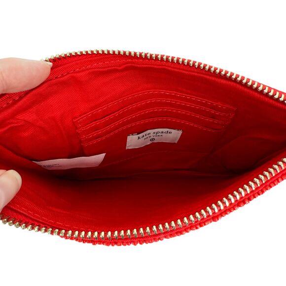 Kate Spade New York GOING TO TARGET Beaded Clutch Red White Cotton Pockets NWT - Picture 10 of 12